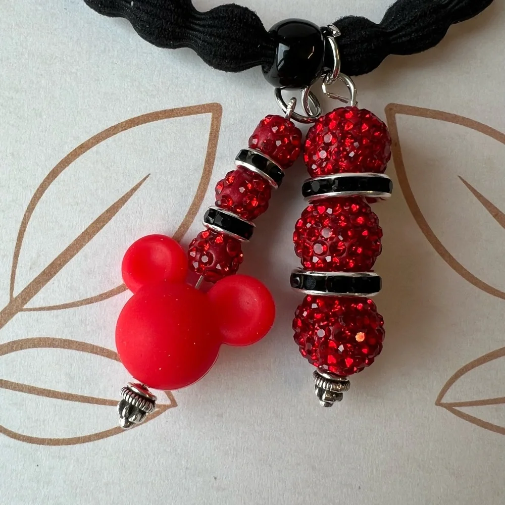 Beaded Mickey and Rubber Duck Hair Ties - Black and Orange Ties